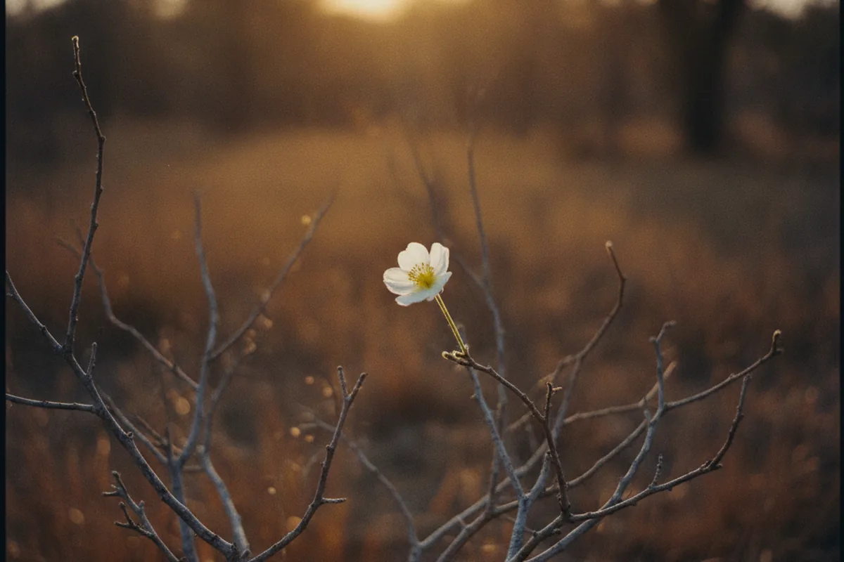 Uma flor delicada do Cerrado desabrochando entre galhos secos